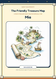 Sheet 1 of a sample Quest Tales PDF: the cover with the child's name