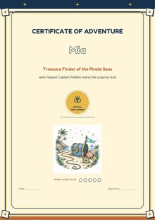 Sheet 9: the certificate of adventure with the child's name